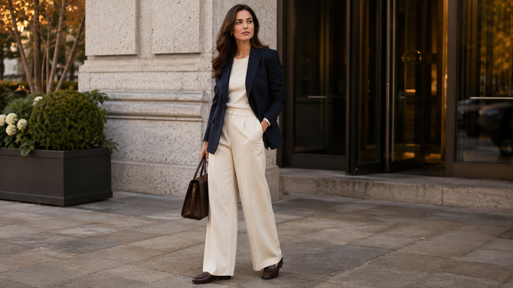 Navy Blazer + Cream Trousers Quiet Luxury Fall Outfits 2026